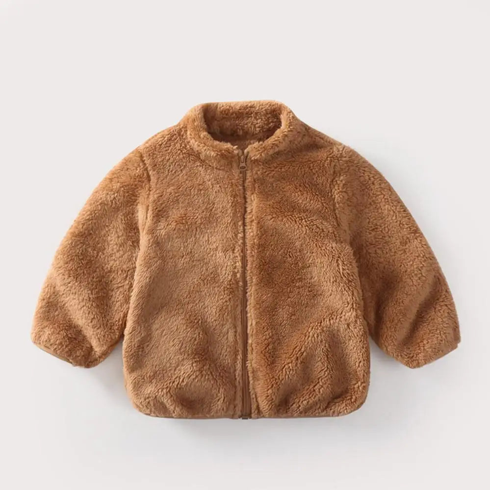 Warm Caramel / 9M Unisex Solid Color Plush Fleece Jacket