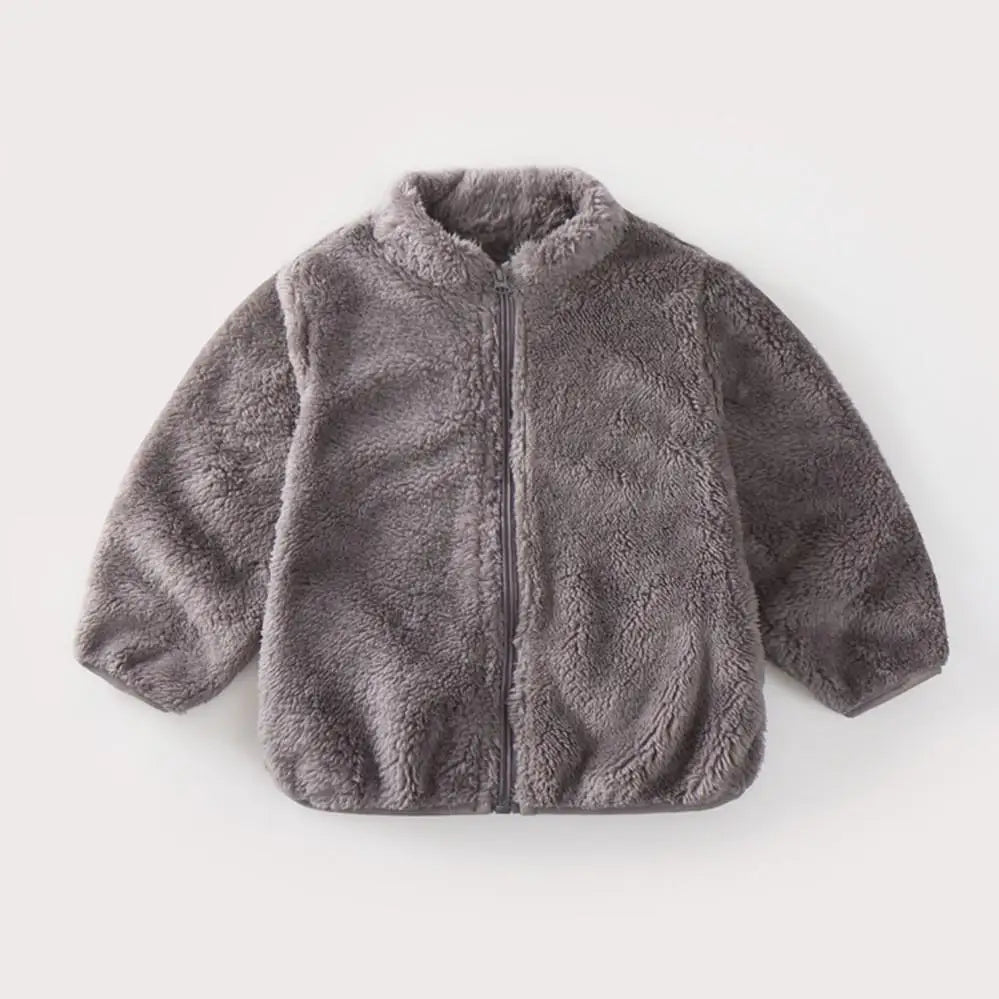 Charcoal Grey / 9M Unisex Solid Color Plush Fleece Jacket