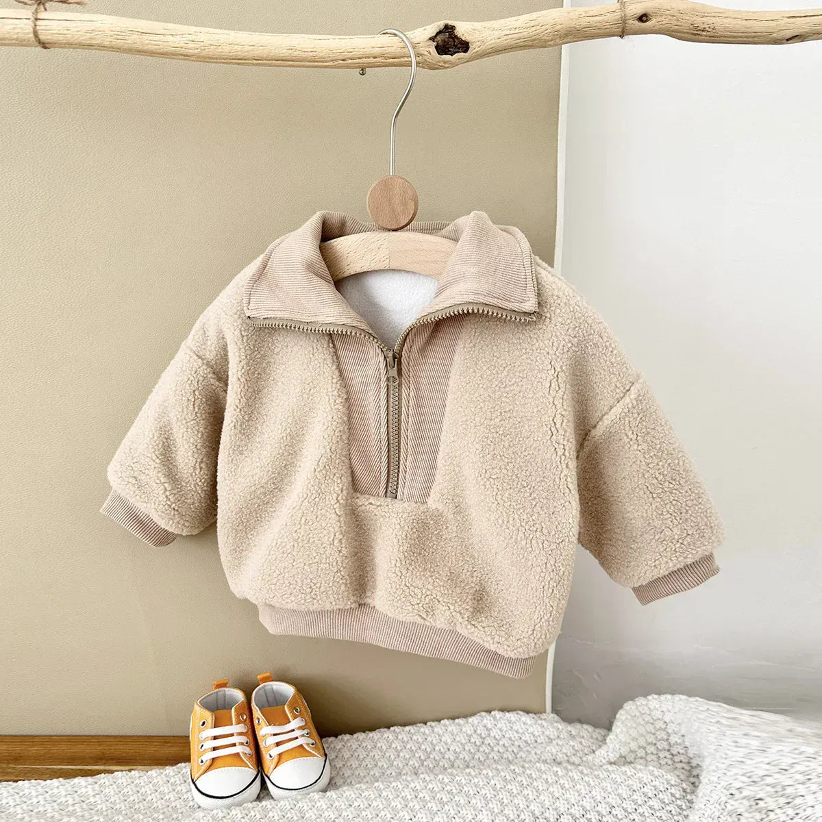 Beige / 6-9M Unisex Toddler and Baby Cozy Sherpa Half-Zip Sweatshirt