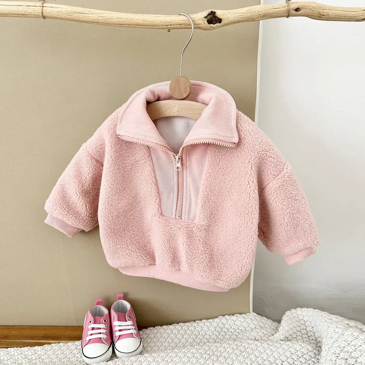 Pink / 6-9M Unisex Toddler and Baby Cozy Sherpa Half-Zip Sweatshirt