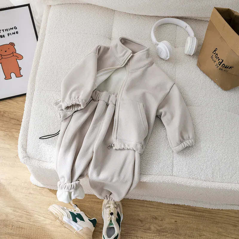 Beige / 12-18M Unisex Ultra-Soft Fleece Sweatsuit Set