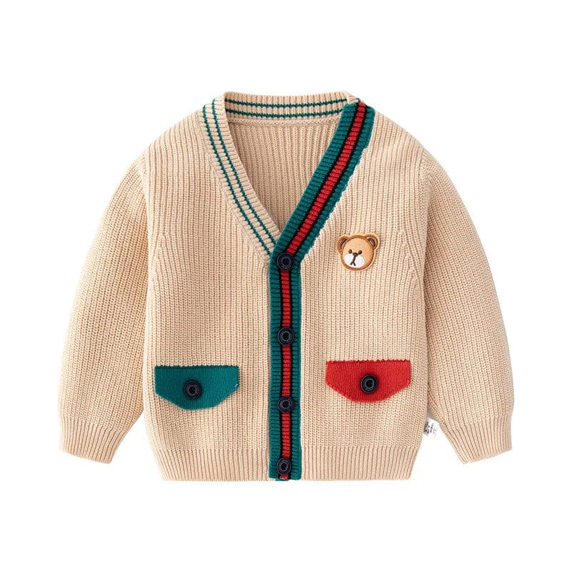 V-Neck Sweater with Bear Patch