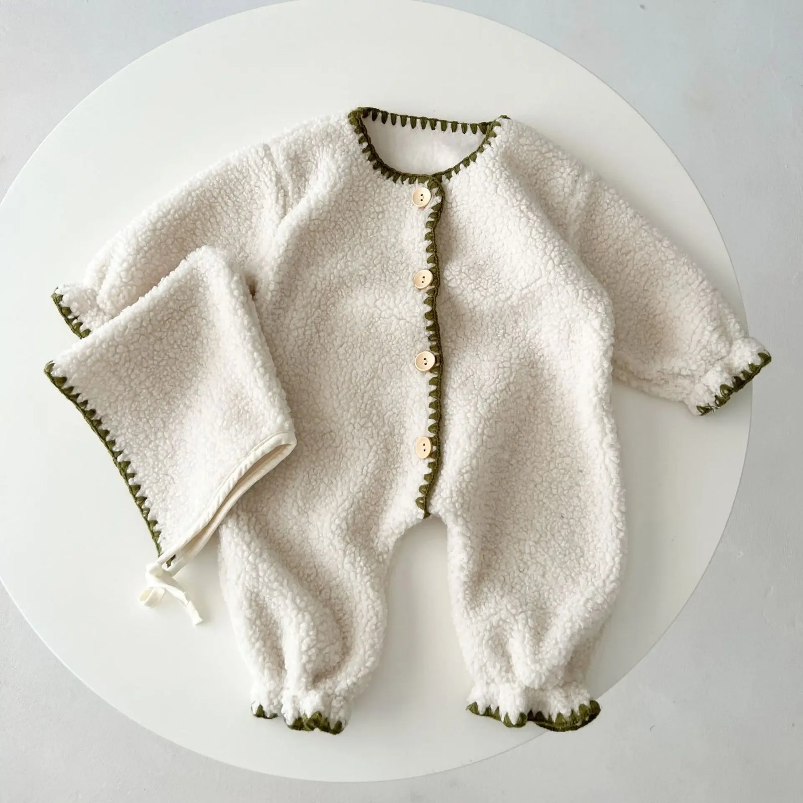 White / 2-3T Velvet Baby Jumpsuit & Hat Set