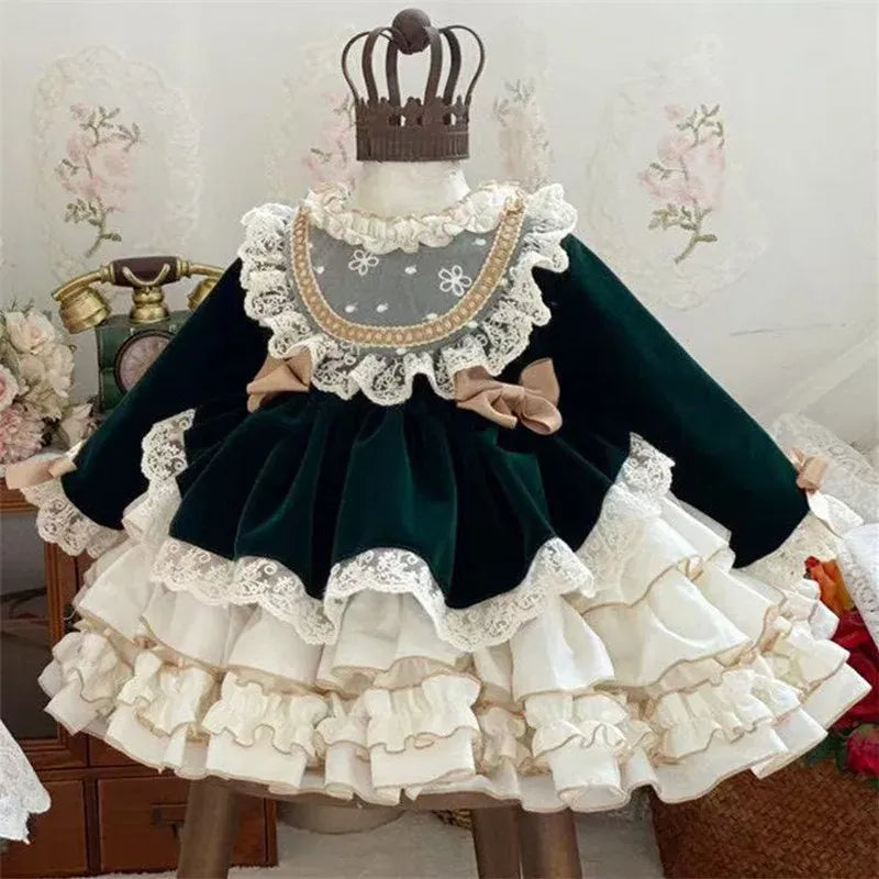 Emerald Green / 12M Velvet & Lace Lolita Princess Dress