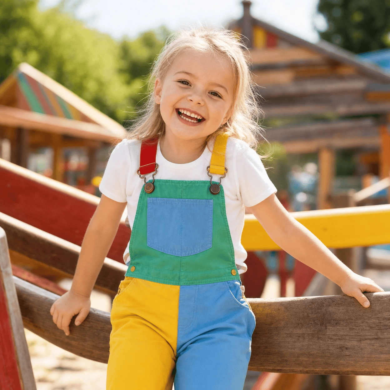 Vibrant Contrast Color Toddler Overalls Shorts