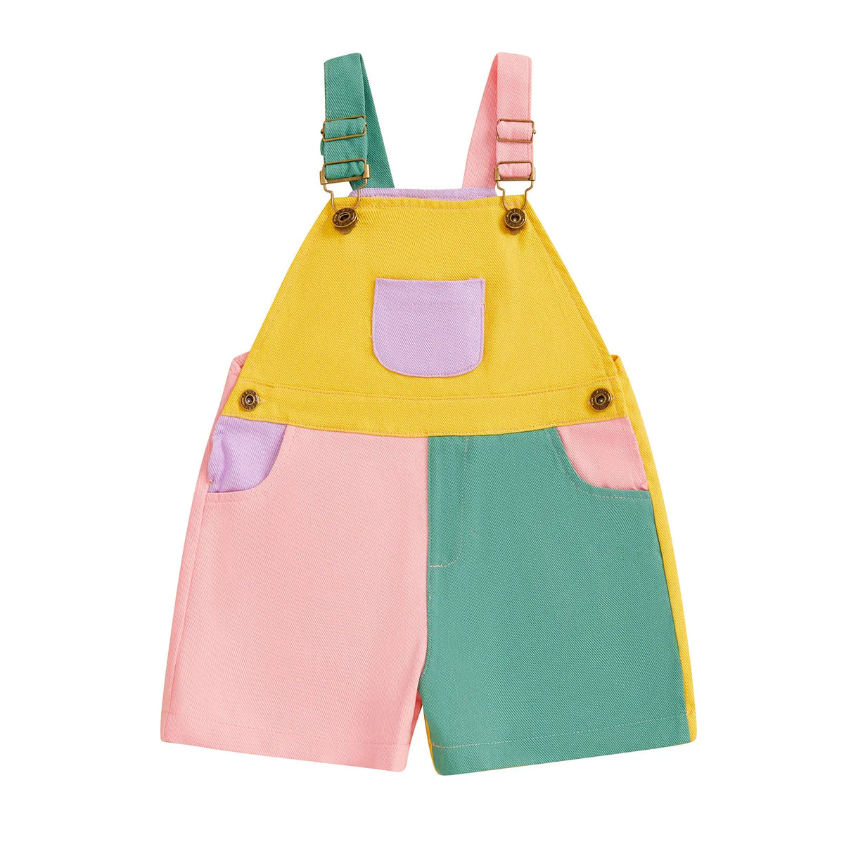 Pink / 12M Vibrant Contrast Color Toddler Overalls Shorts