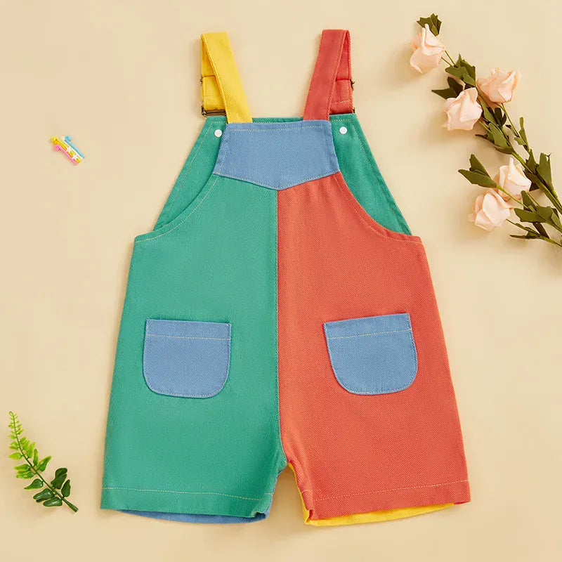 Vibrant Contrast Color Toddler Overalls Shorts