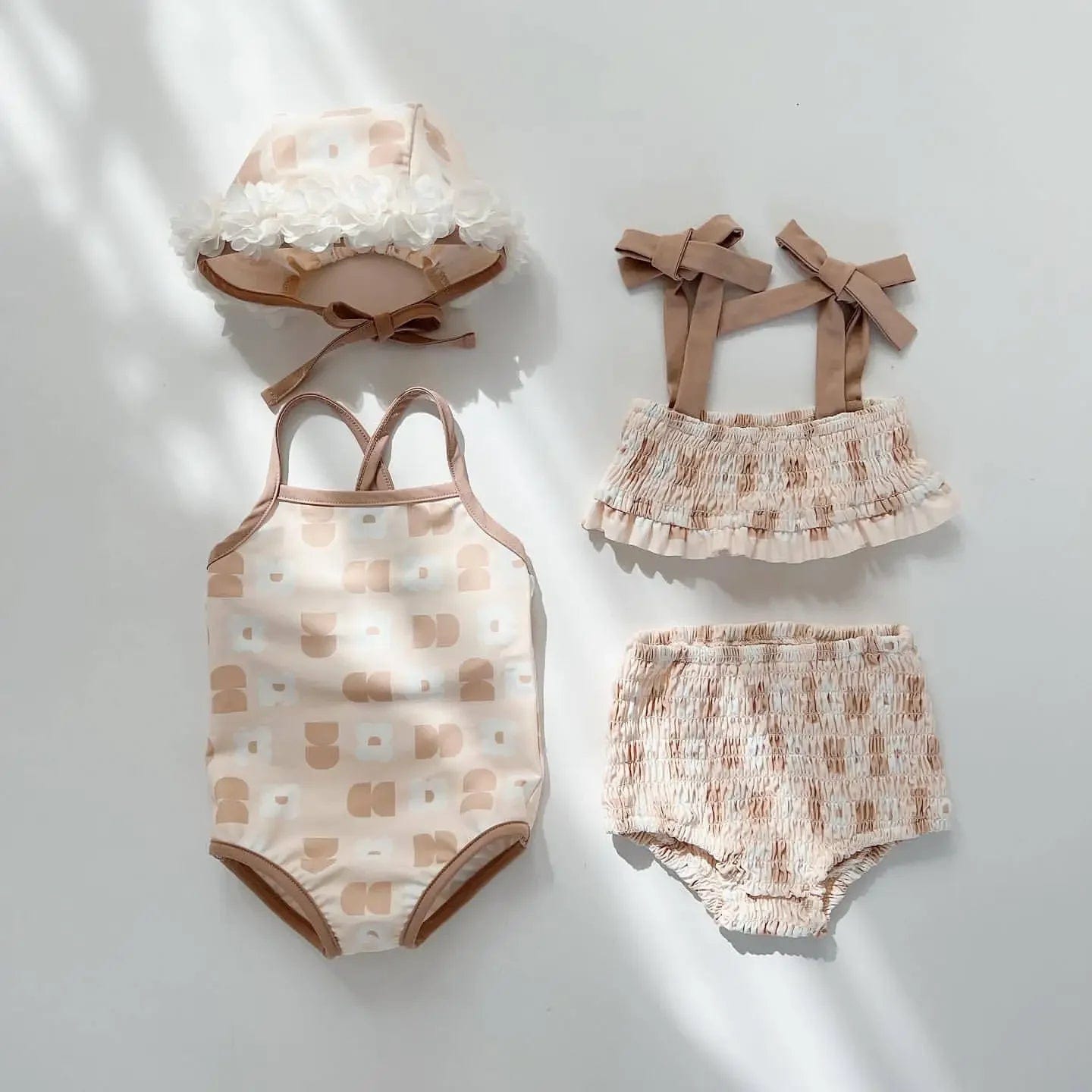 Beige One Piece / 6-9M Vintage Floral Girls Swimwear