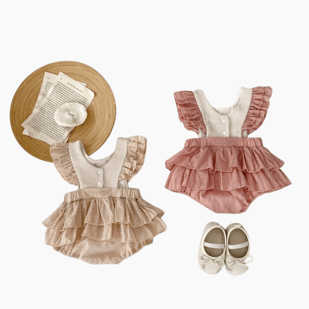 Vintage Floral Lace Ruffles Romper Dress