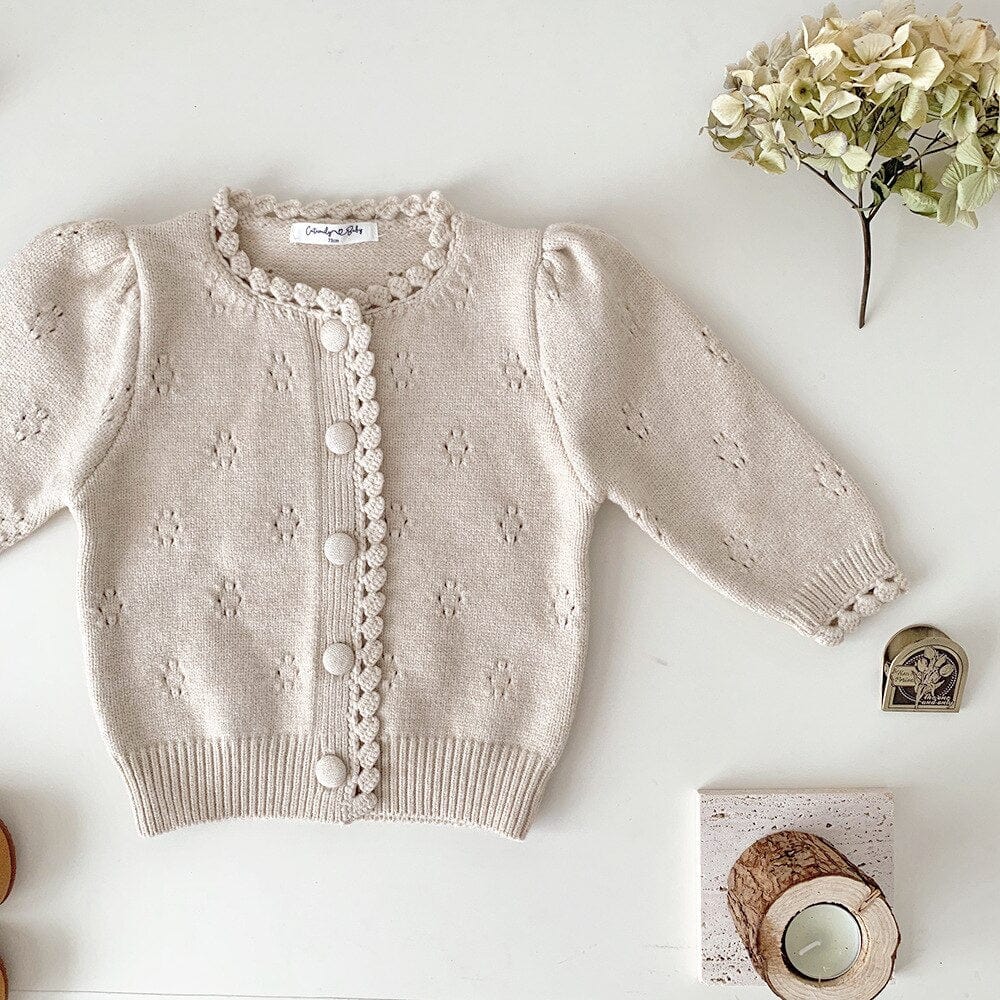 Beige / 3T Vintage Girls Knit Wear
