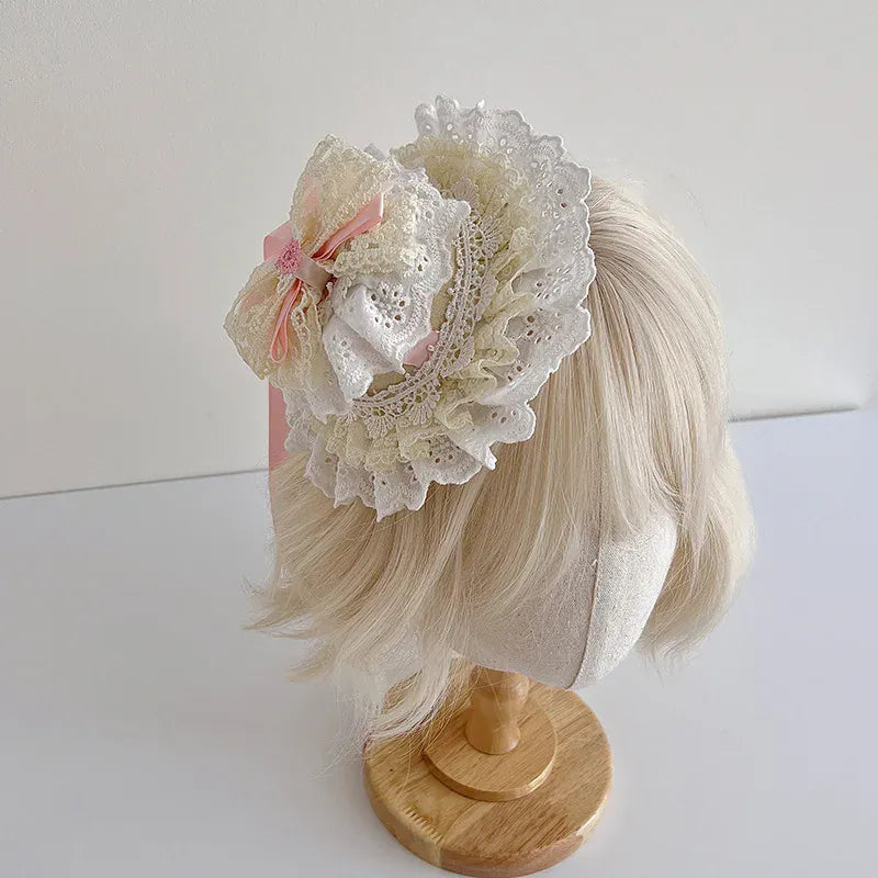 Pink Vintage Lace & Bow Mini Top Hat Hair Clip