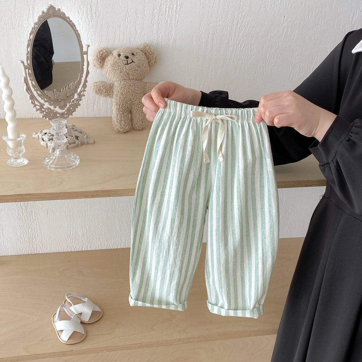 Green / 12-18M Vintage Striped Linen Cotton Pants