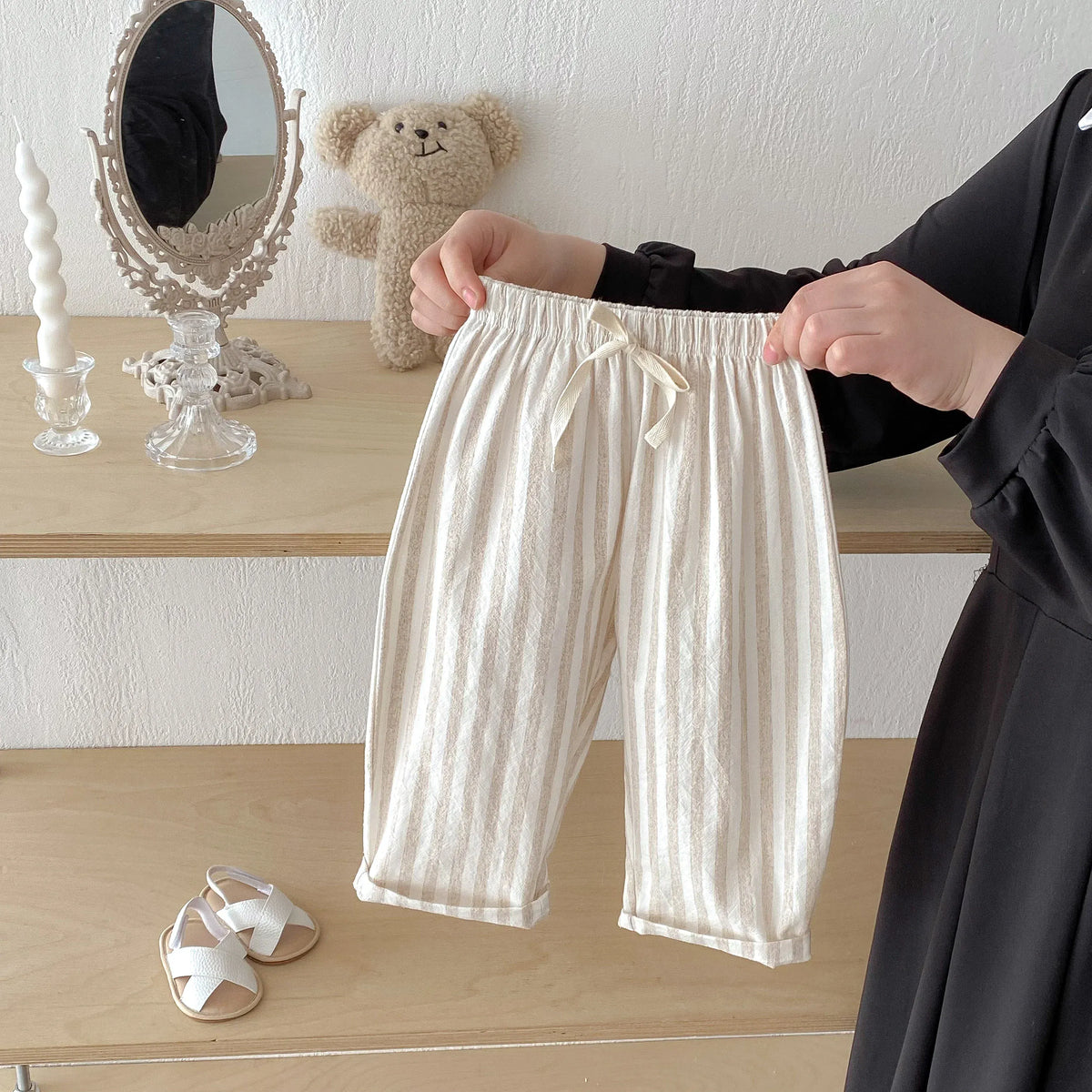 Khaki / 12-18M Vintage Striped Linen Cotton Pants