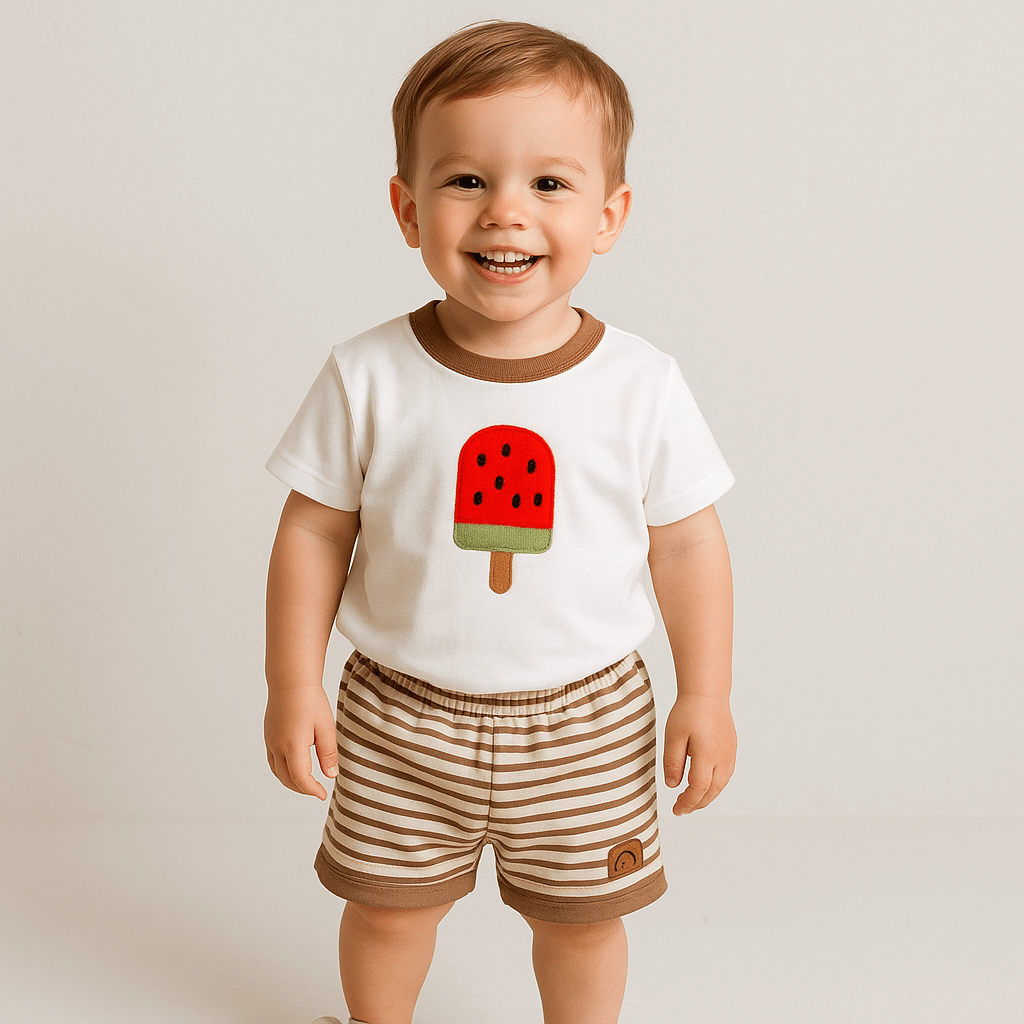 Watermelon Ice Cream T-Shirt and Stripe Shorts Set