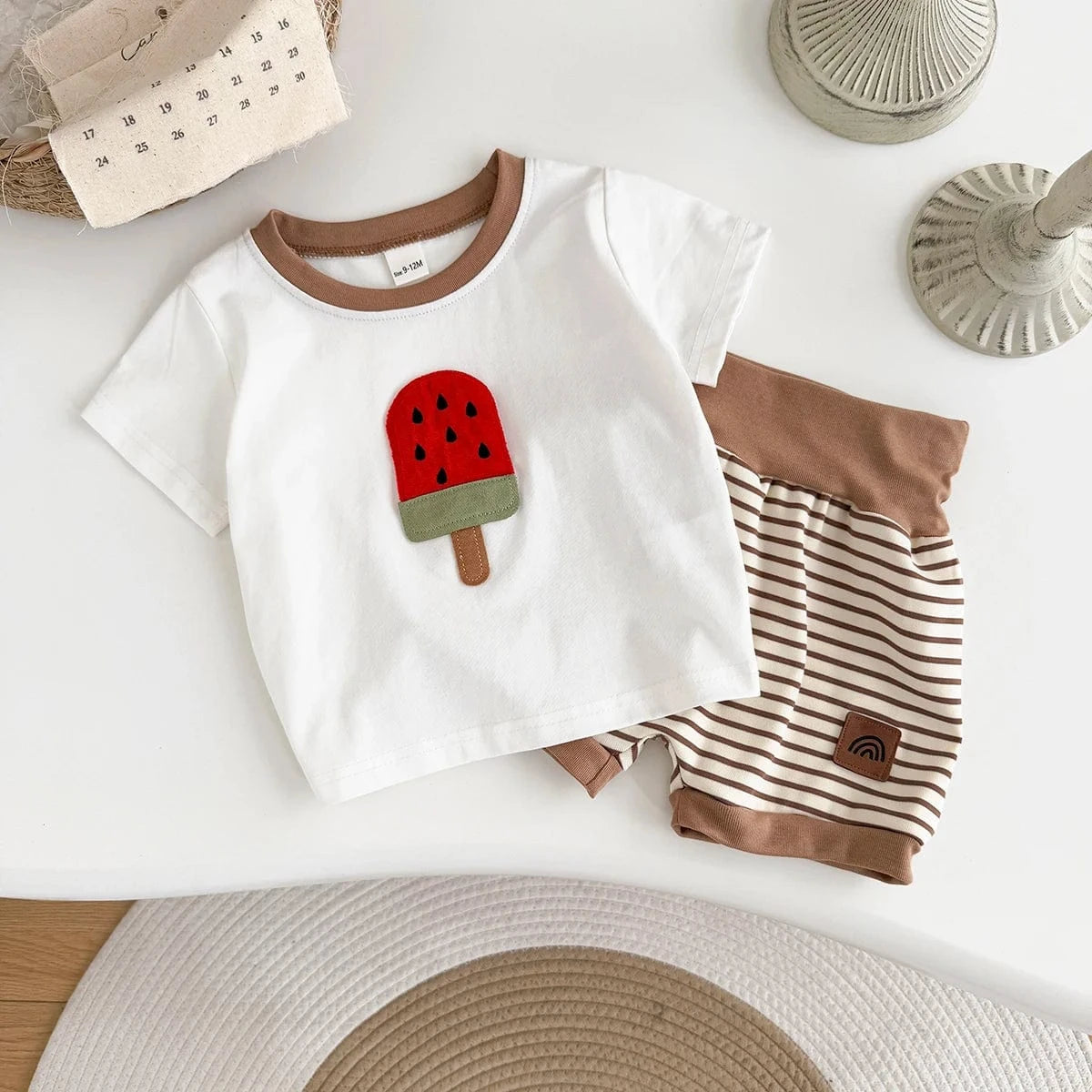 Watermelon Ice Cream T-Shirt and Stripe Shorts Set