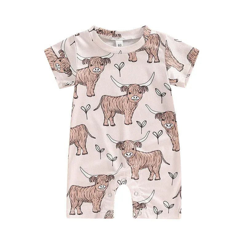 Pink / 0-3M Western Cow Print Baby Romper