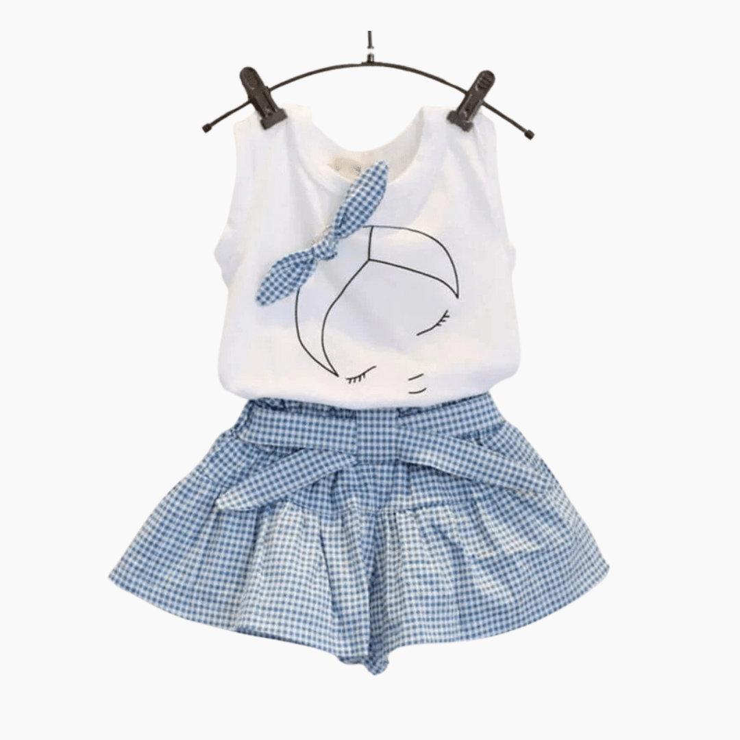 White Top and Plaid Skirt Shorts