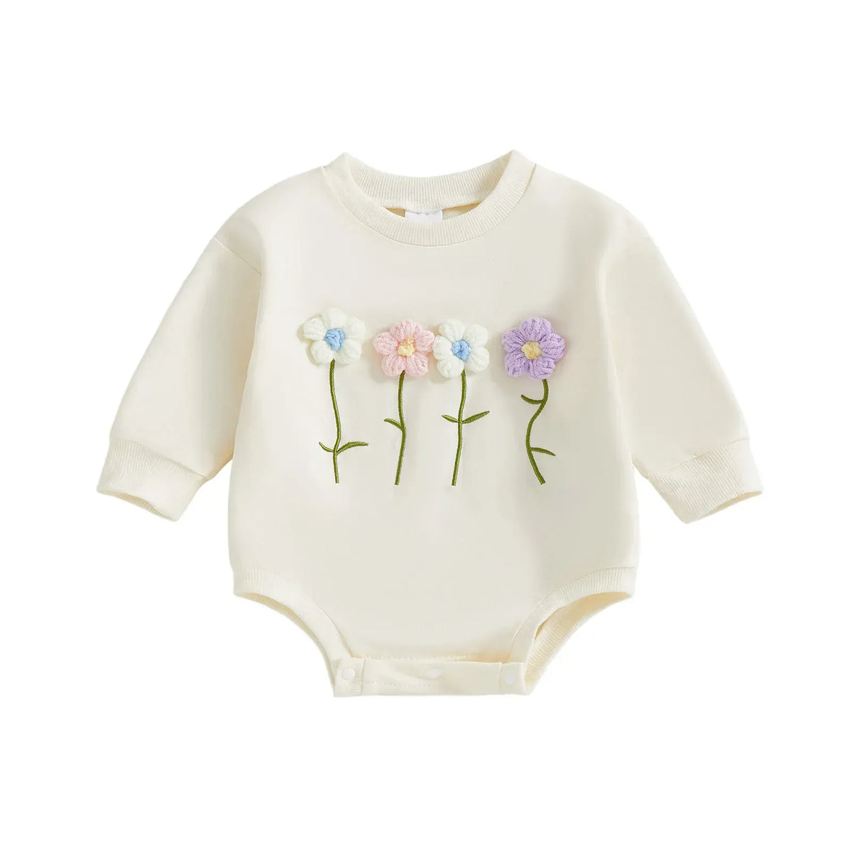 Beige / 3M Wildflower Row 3D Floral Sweatshirt Romper
