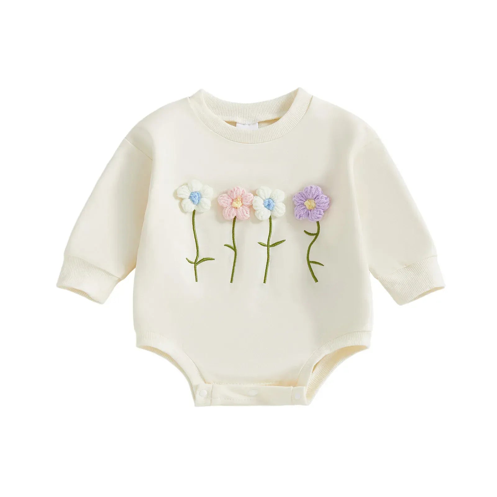 Beige / 3M Wildflower Row 3D Floral Sweatshirt Romper