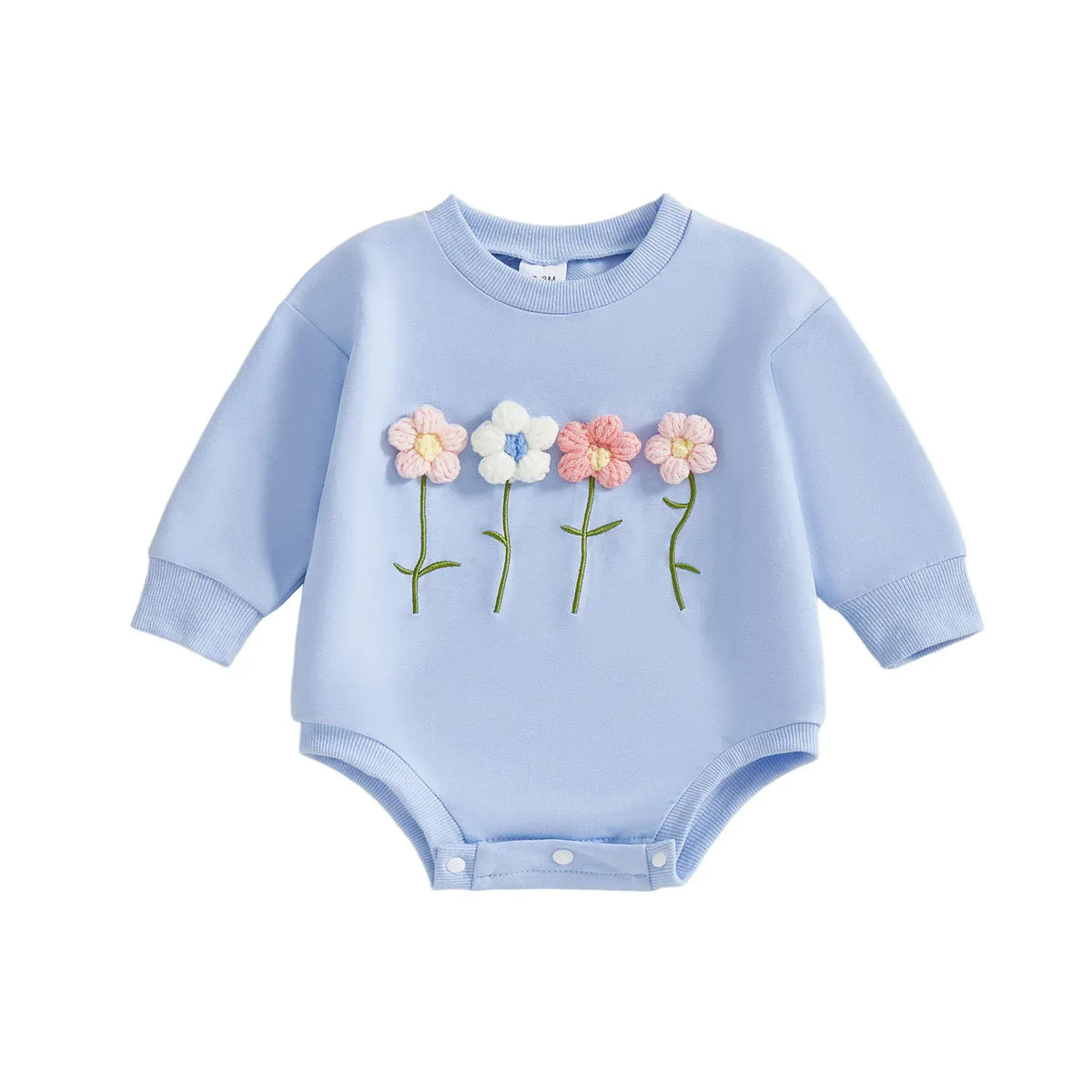 Blue / 3M Wildflower Row 3D Floral Sweatshirt Romper