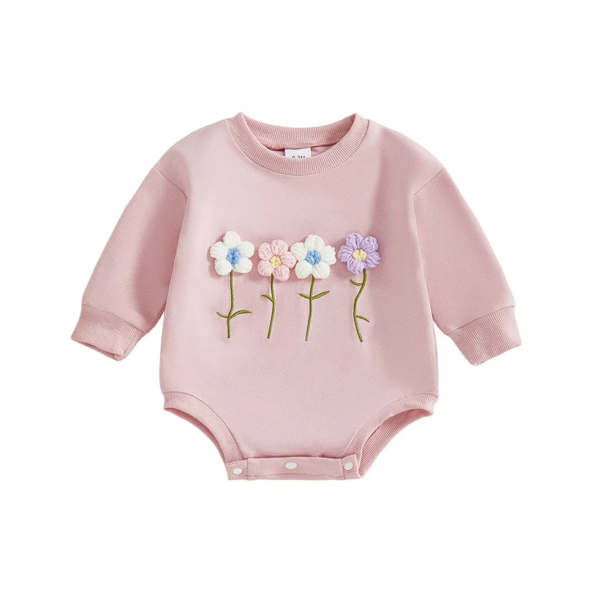 Pink / 3M Wildflower Row 3D Floral Sweatshirt Romper