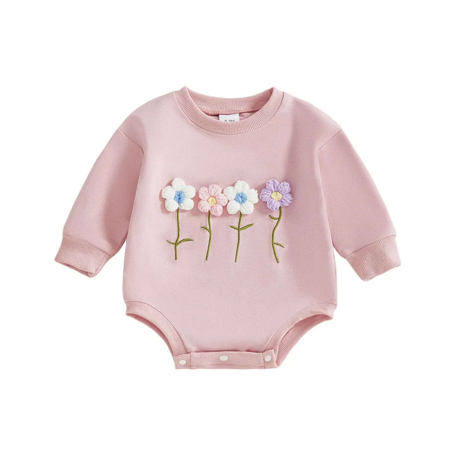 Pink / 3M Wildflower Row 3D Floral Sweatshirt Romper