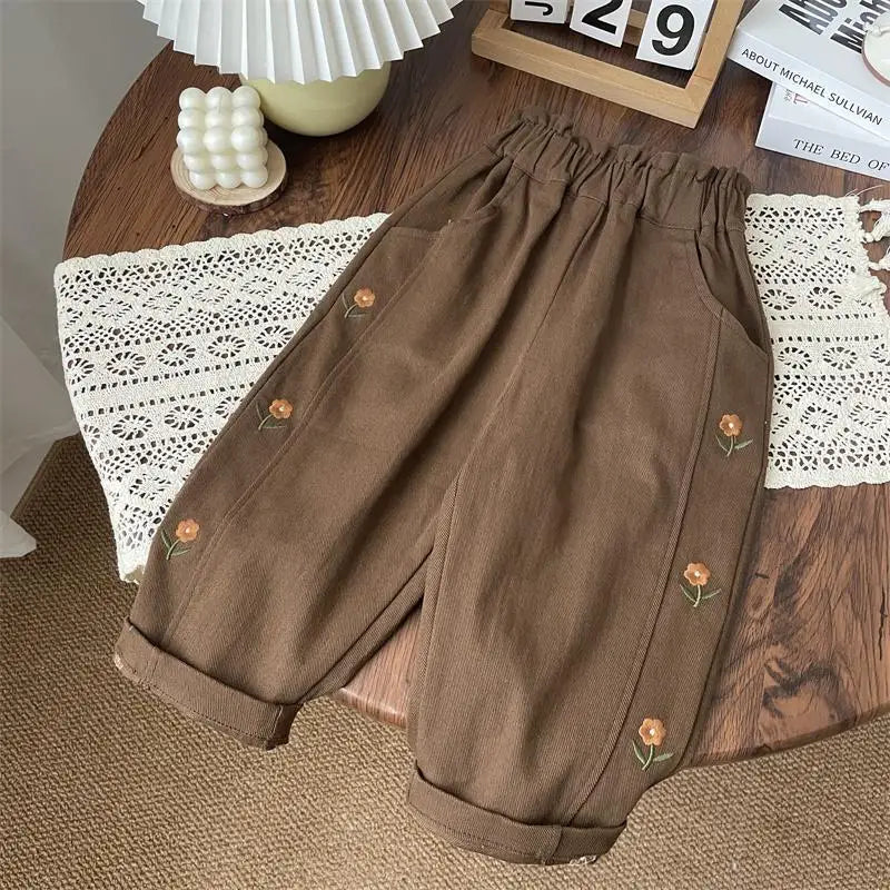 Coffee / 2T Willow Creek Embroidered Cotton Trousers