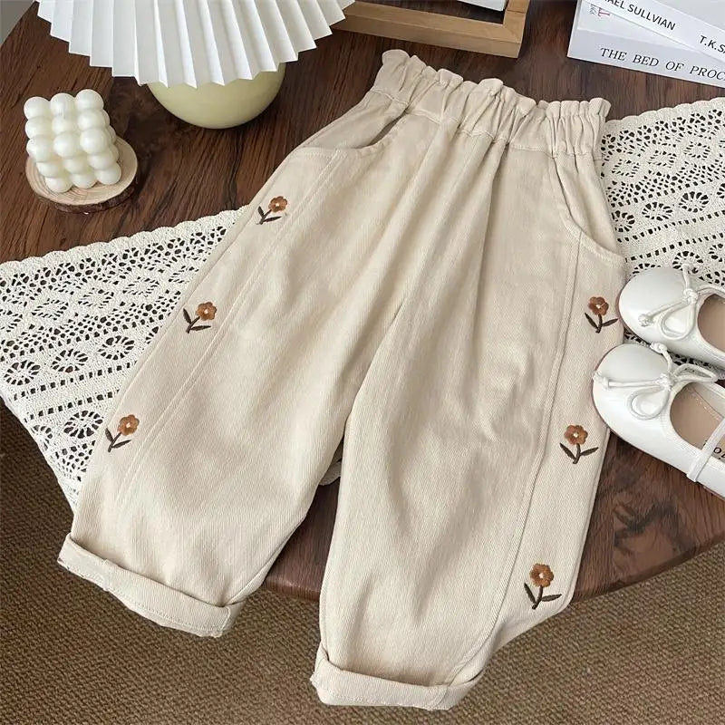 Beige / 2T Willow Creek Embroidered Cotton Trousers