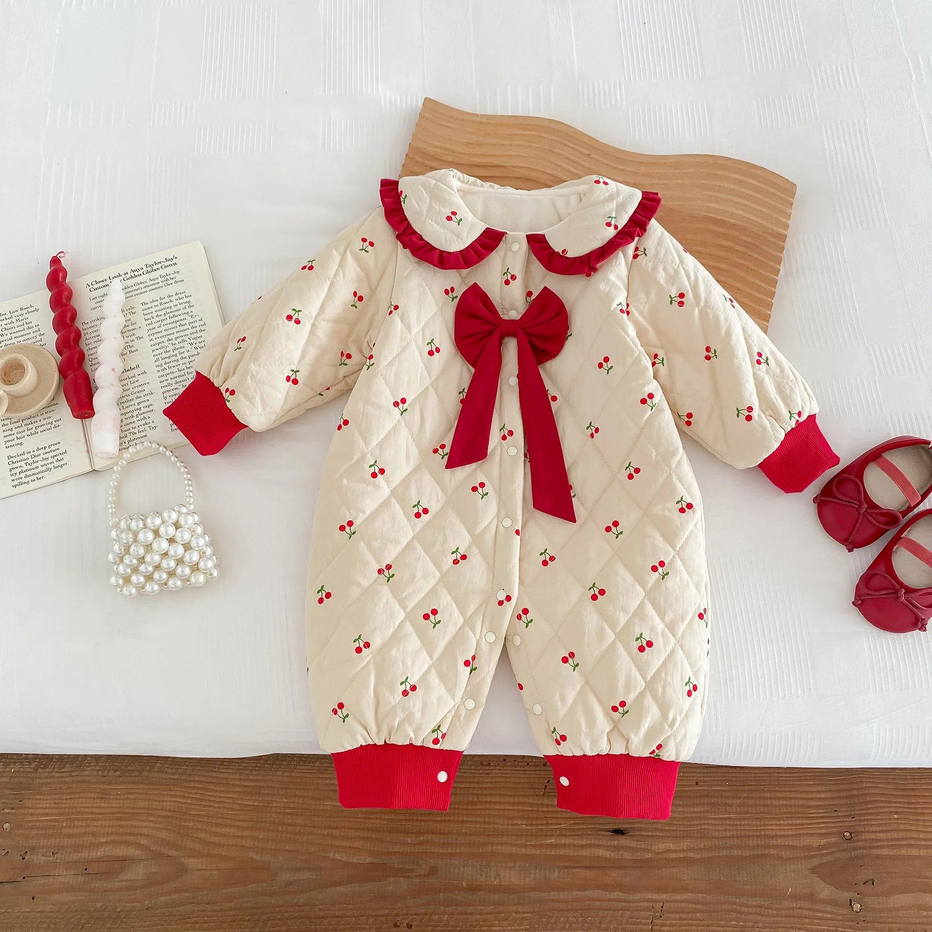 Baby Quilted Cherry Romper - Momorii Baby Quilted Cherry Romper - Momorii