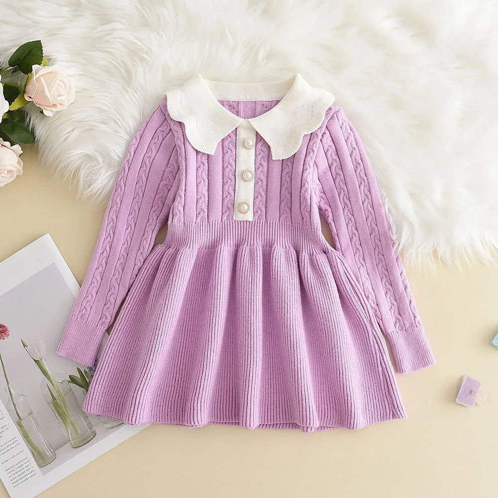 Purple / 3T Winter Baby Girl Knitted Sweater Dress