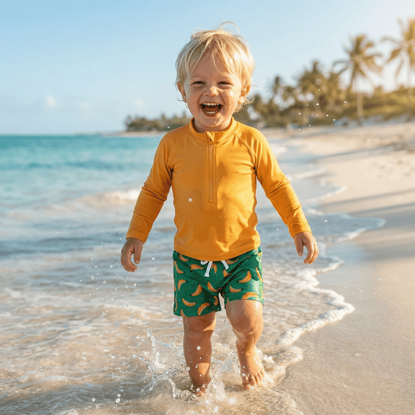 Boys' UPF 50+ Long Sleeve Rash Guard & Swim Trunks Set