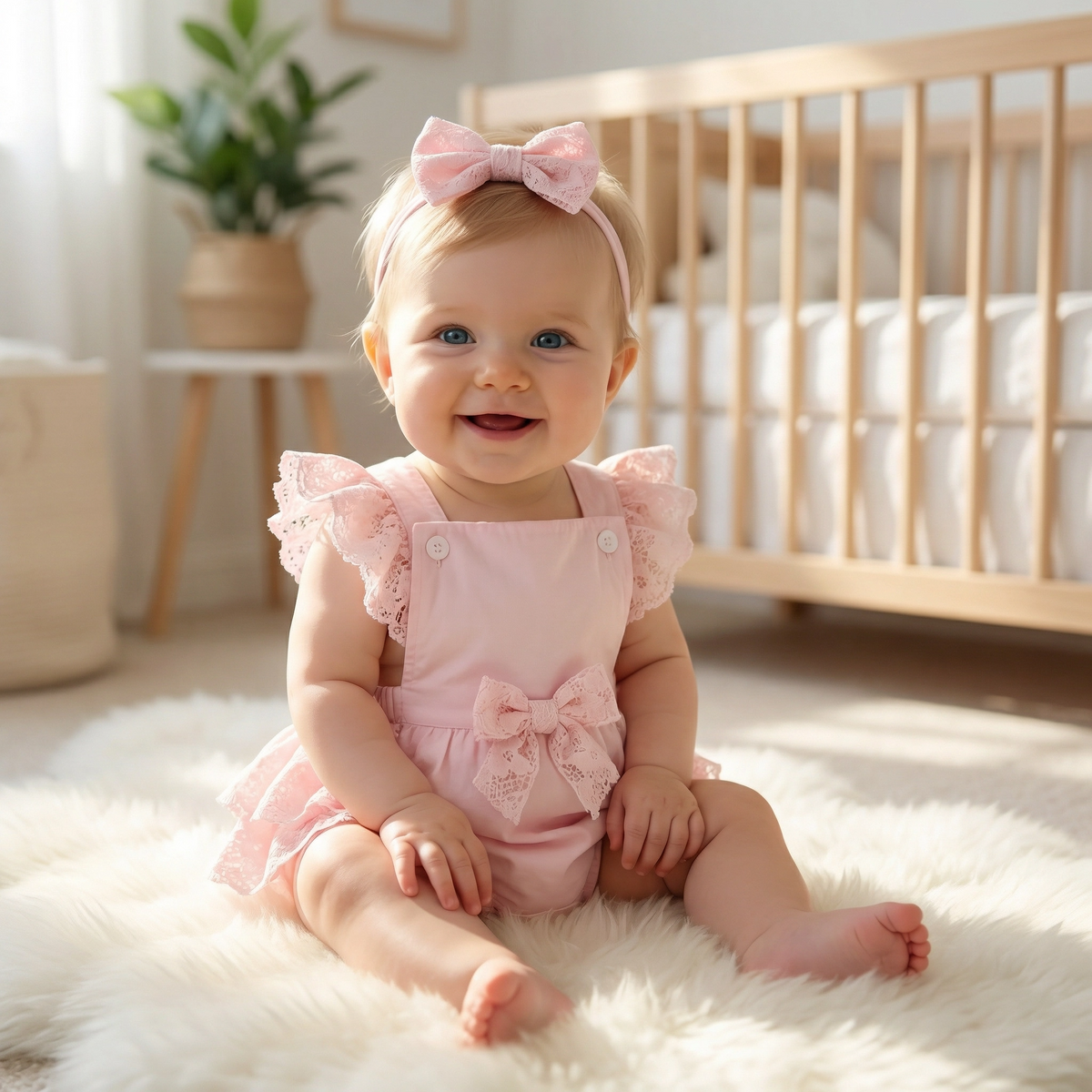 Lace Fly Sleeve Bodysuit & Bow Set for Baby Girls