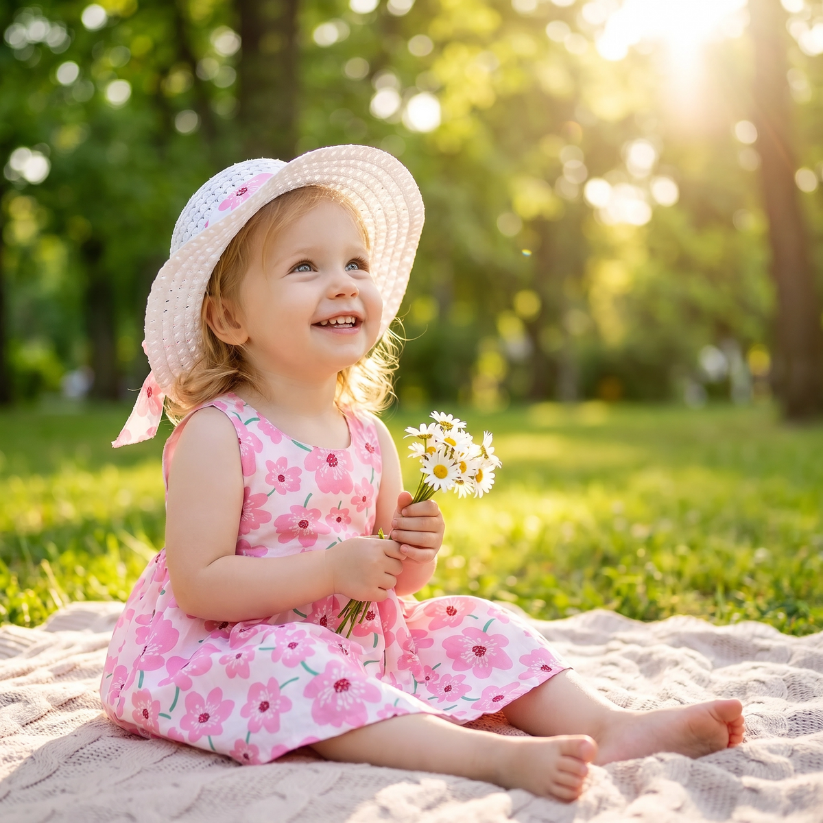 Floral Sling Dress & Gift Hat Set for Baby Girls
