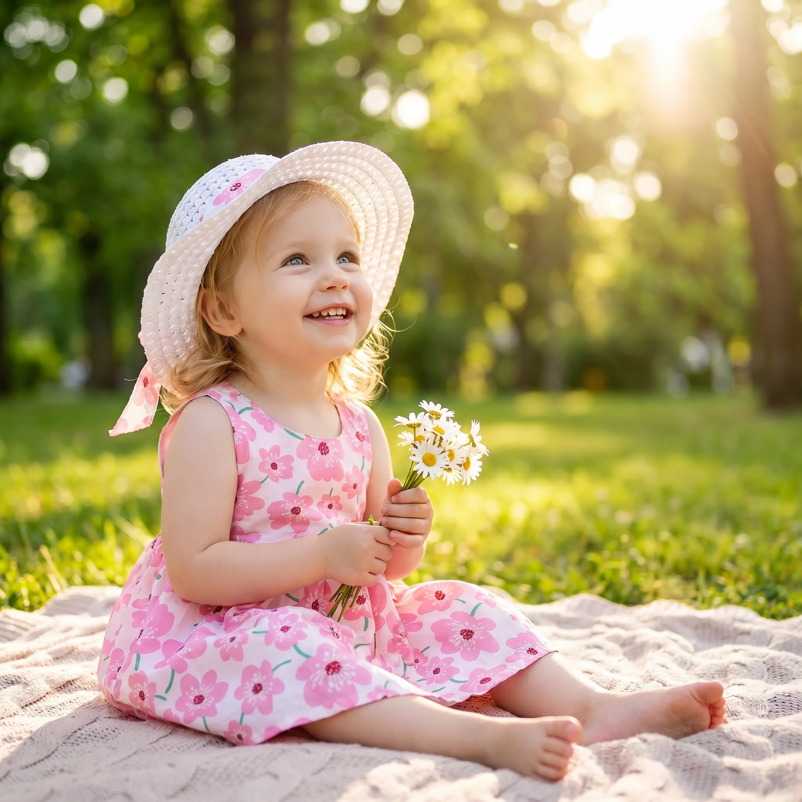 Floral Sling Dress & Gift Hat Set for Baby Girls