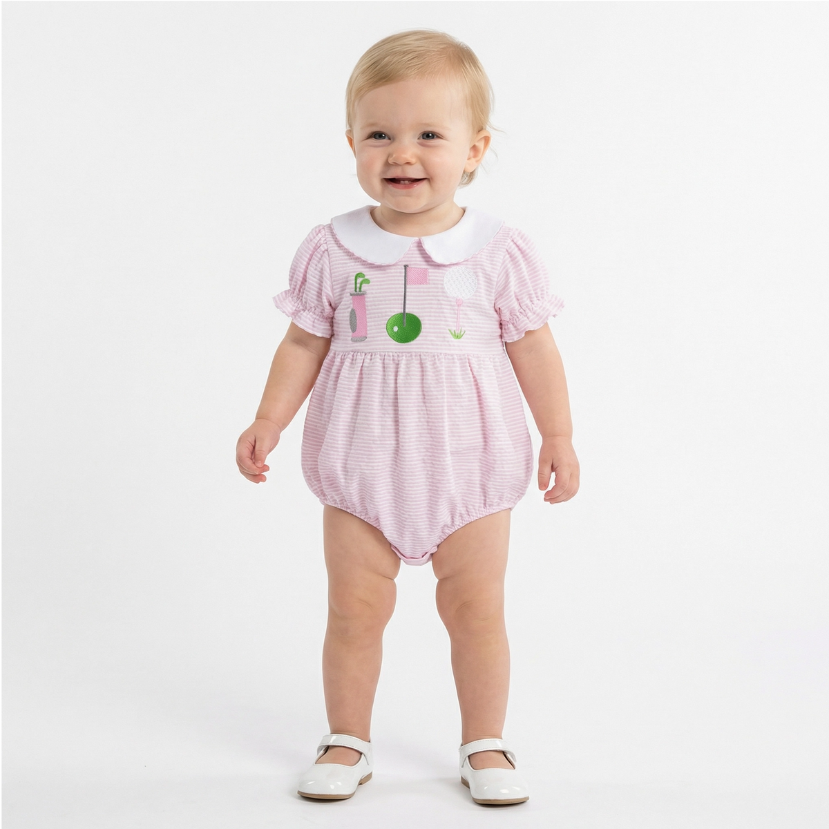 Baby Girl Golf Embroidery Striped Romper