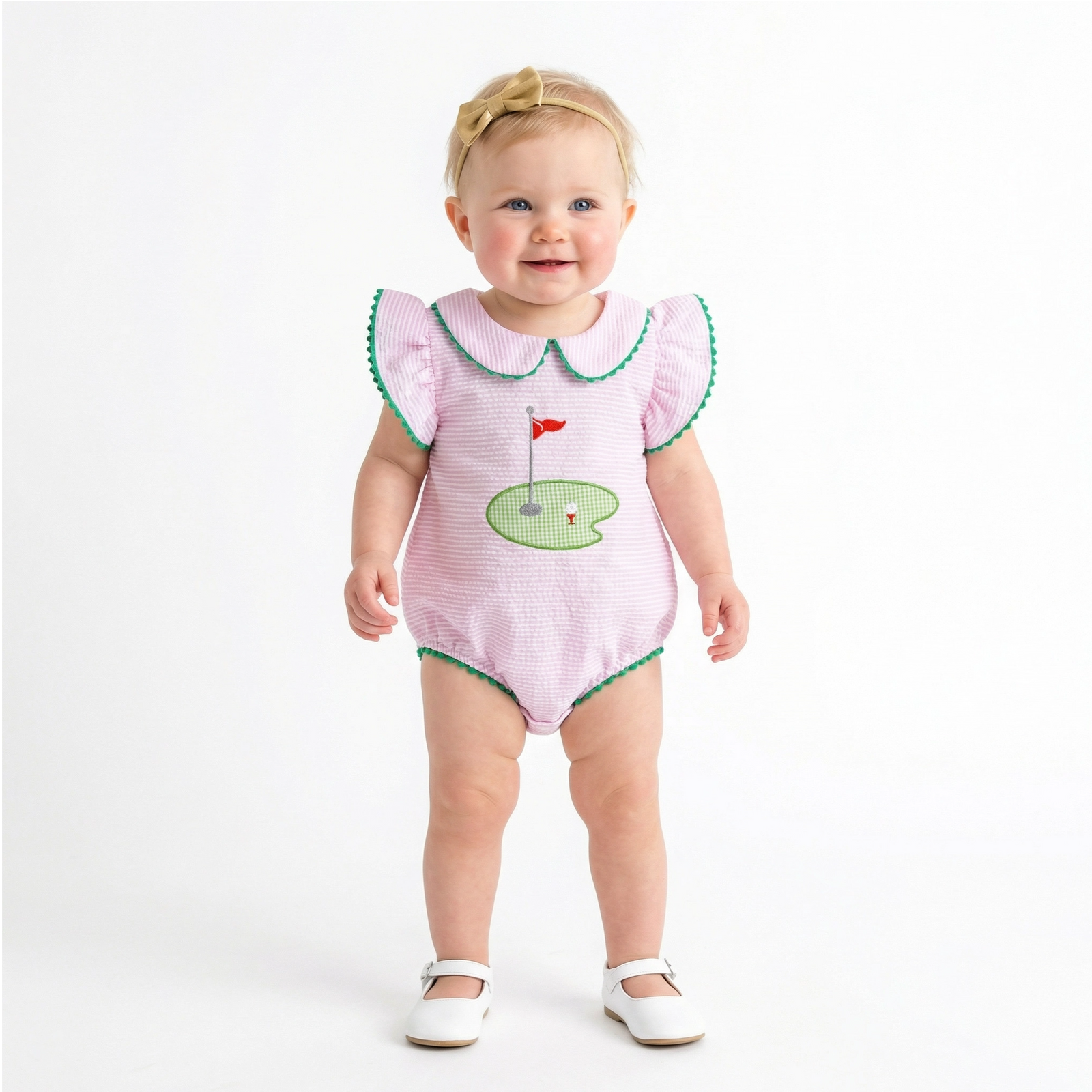 Girls' Golf Embroidery Seersucker Romper Set