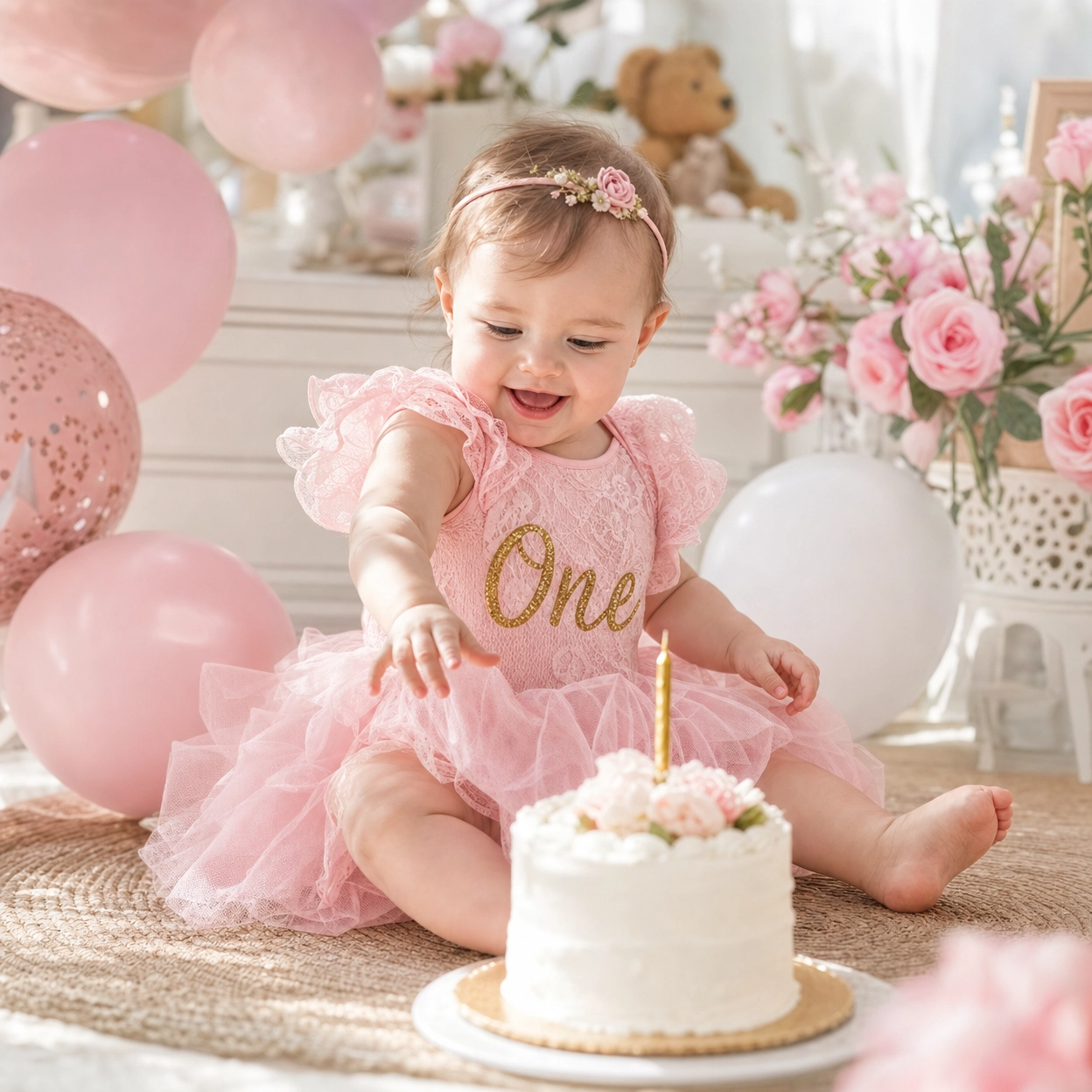 Baby Girls Birthday Floral Lace Romper Dress