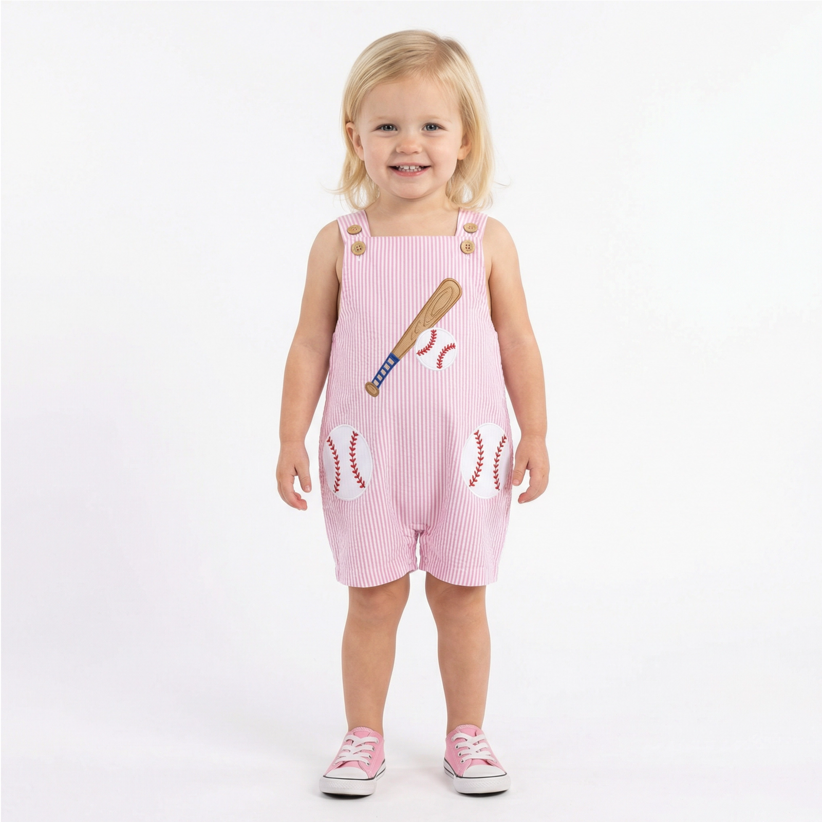 Toddler Baseball Embroidered Striped Overalls