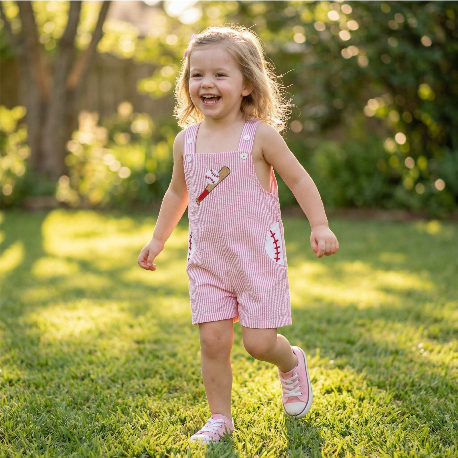 Toddler Baseball Embroidered Striped Overalls