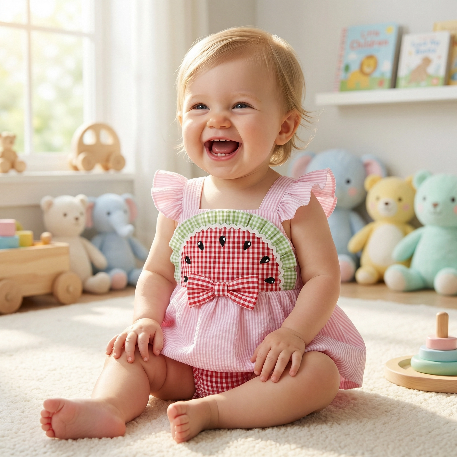 Watermelon Themed Romper Dress for Baby Girls