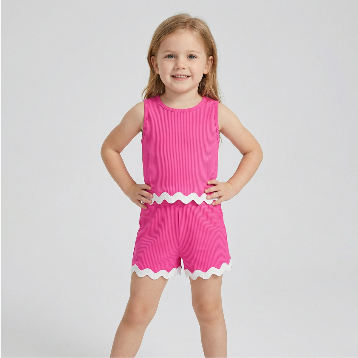 Solid Color Ribbed Vest and Shorts
