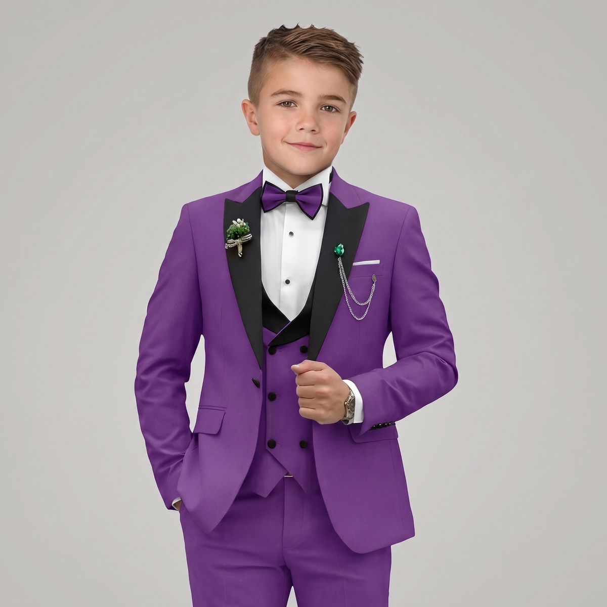 3-Piece Elegant Burgundy Tuxedo Suit Set for Boys