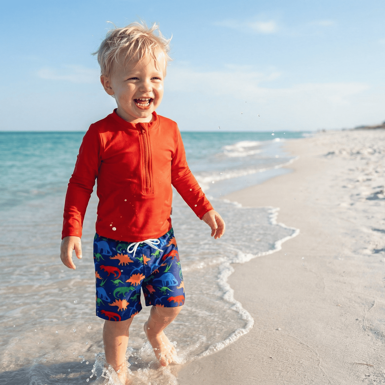 Boys' UPF 50+ Long Sleeve Rash Guard & Swim Trunks Set