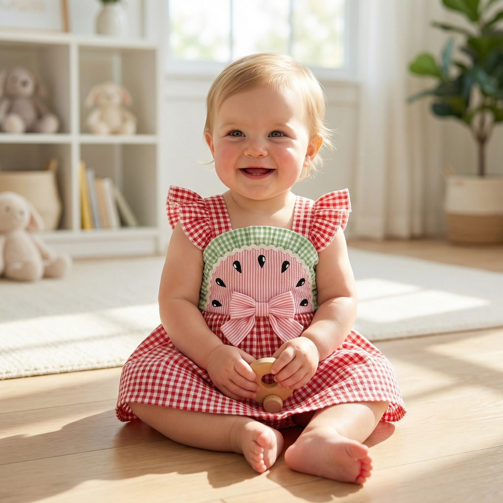 Watermelon Themed Romper Dress for Baby Girls