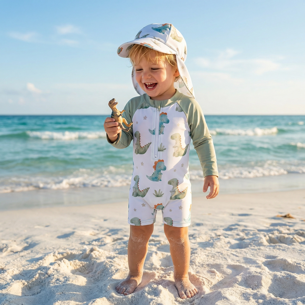 2-Piece Toddler Boys' Long Sleeve Rash Guard & Swim Cap Set
