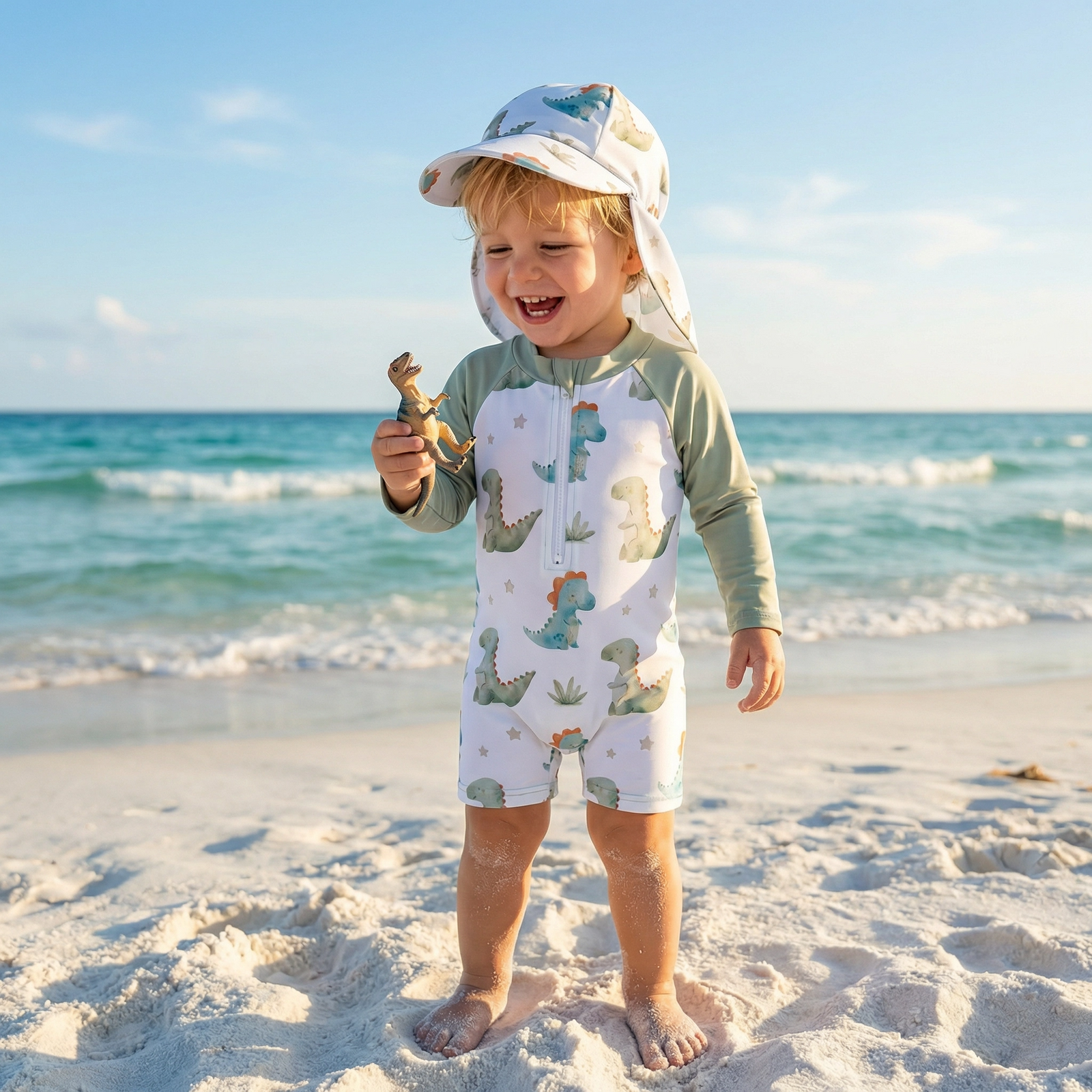 2-Piece Toddler Boys' Long Sleeve Rash Guard & Swim Cap Set