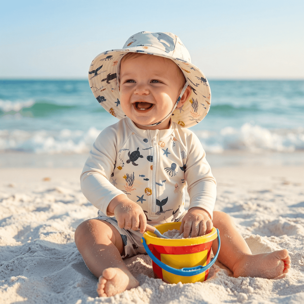 Boys' Long Sleeve Rash Guard Swimsuit & Sun Hat Set