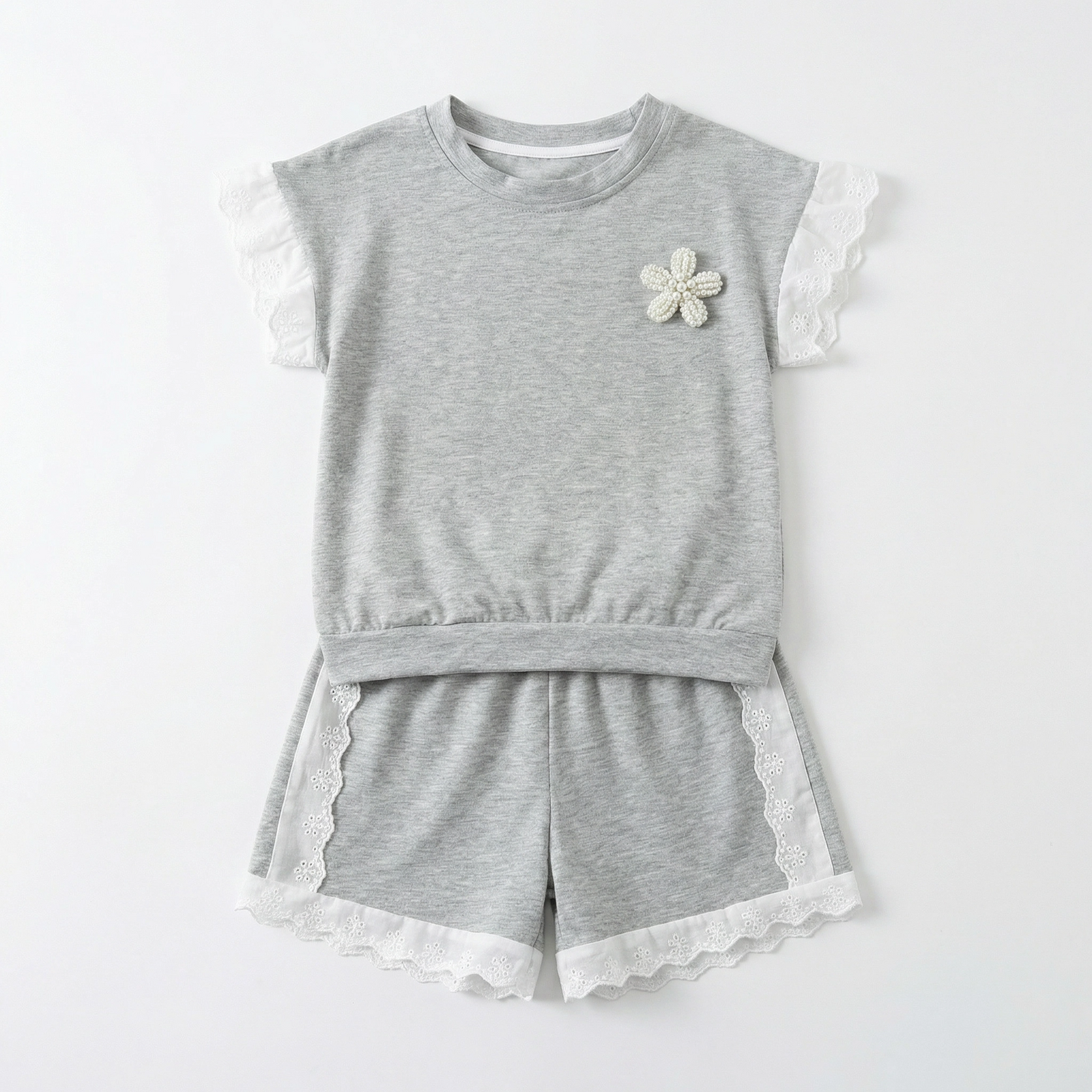 Lace Patchwork Top & Shorts Set for Girls