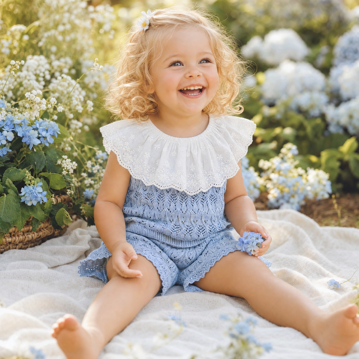 Baby Girls Hollow Knit Lace Collar Vest & Shorts Set