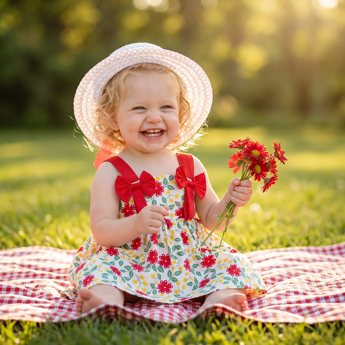 2-Piece Korean Style Floral Dress & Hat Set